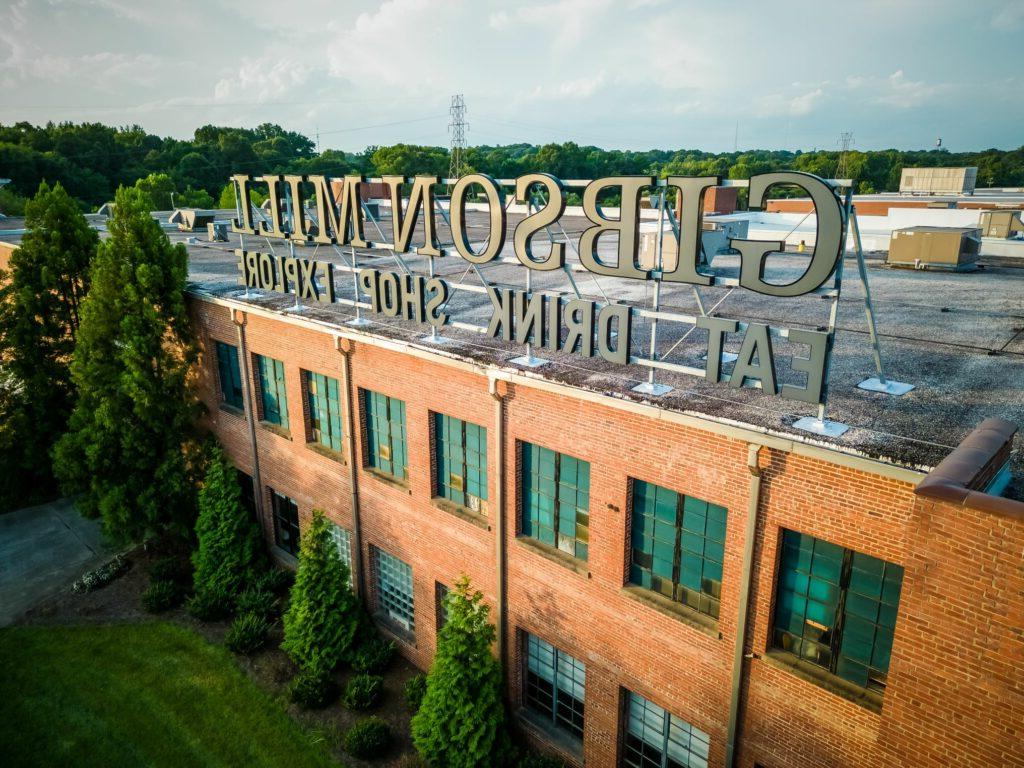 signage on top of mill building